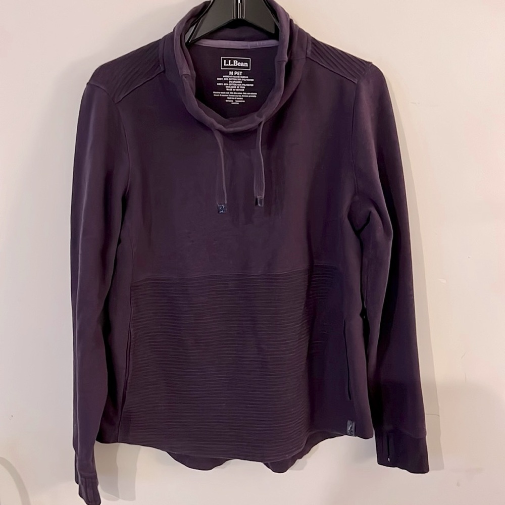 LL Bean Purple Sweater Thumb Holes M-Pet Pockets